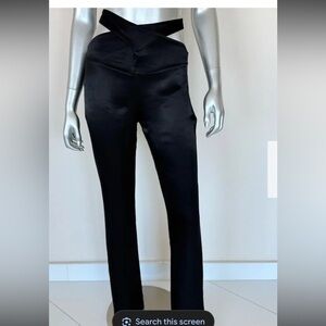 Zara Black Straight Leg Pants with High-Waisted Tie Design medium